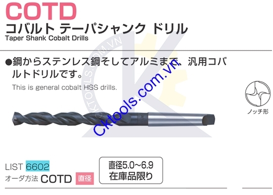 Mũi khoan Nachi COTD40.0-50.0, Mũi khoan Nachi List 6602 40.0-50.0, Mũi khoan L6602 40.0-50.0, Mũi khoan inox L6602 40.0-50.0, Mũi khoan inox chuôi côn L6602 40.0-50.0